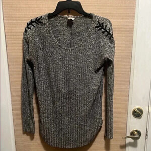 Spade & Heart Lightweight Sweater with Black Lace-Up Detail